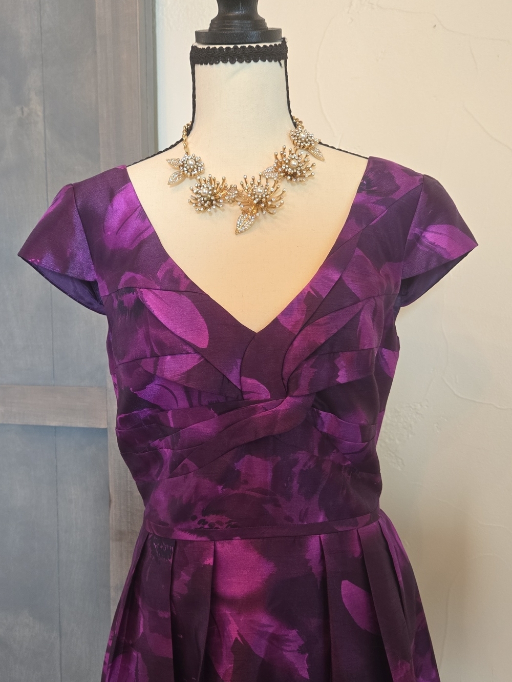 Adrianna Papell Purple Floral V-Neck Fit & Flare Dress